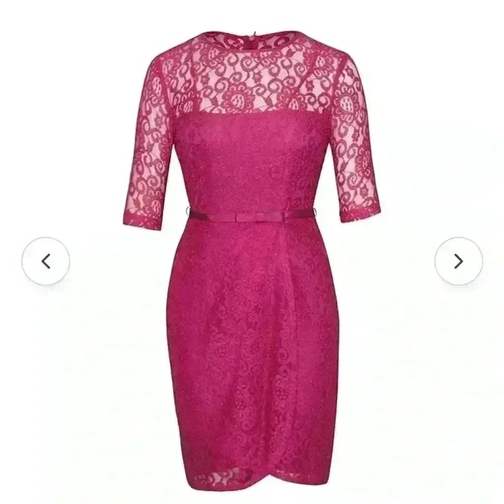 Gabby Skye Women's Short Sleeve Lace Dress, Size 6, Burgundy